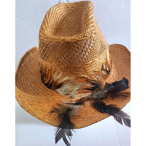 Vintage Levi's Hat Straw Cowboy 1970’s Original Feathers Sz Large Coastal Cowboy - Picture 4 of 10